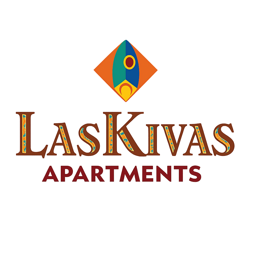 The image is a logo for Laskivas Apartments, featuring a stylized rocket ship above the text.